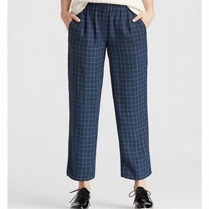 Eileen Fisher Tussah Silk Windowpane Plaid Ankle Pants Size 2 - 4 XS Dark Blue